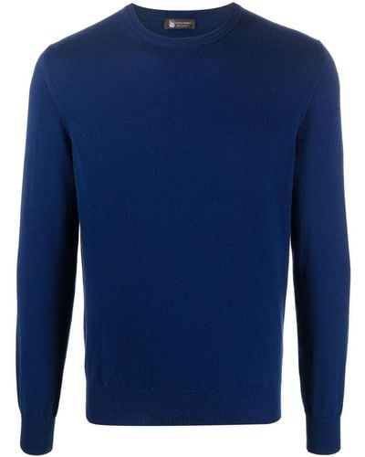 Colombo Fine-knit Crew-neck Sweater - Blue