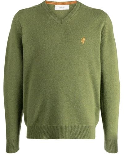 Pringle of Scotland Logo-embroidered V-neck Sweater - Green