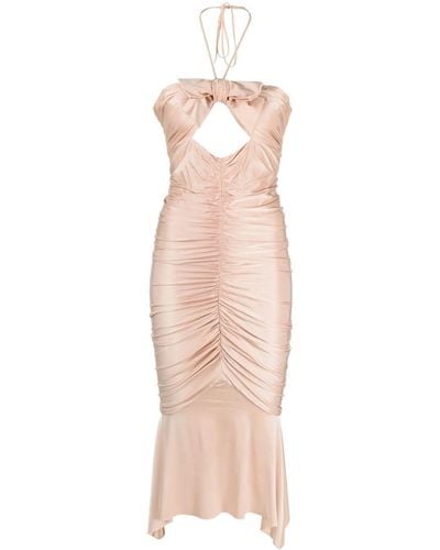 Alexandre Vauthier Midi Dress With American Neckline And Ruffles - Pink