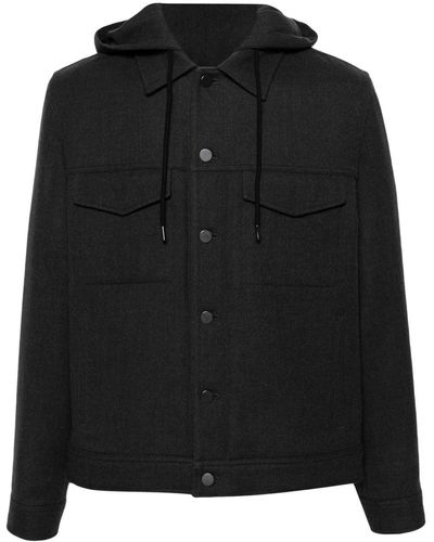 Theory Flannel Wool Hooded Jacket - Black