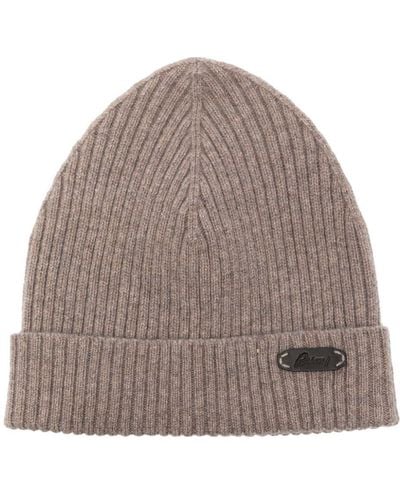 Brioni Logo-patch Ribbed-knit Beanie - Brown