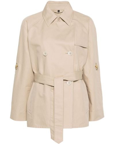 Fay Double-breasted Short Trench Coat - Natural