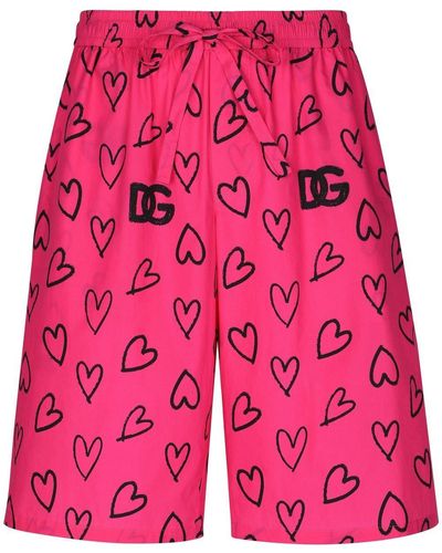 Dolce & Gabbana Cotton jogging Shorts With Dg Heart Print - Red