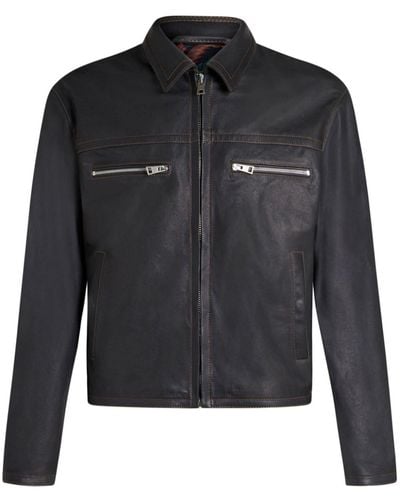 Etro Zipped Leather Jacket - Black