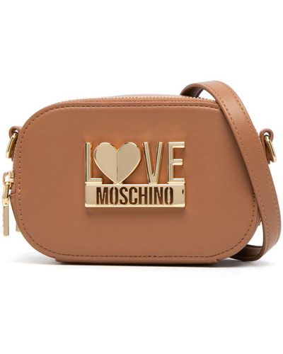 Love Moschino Umhängetasche mit Logo-Schild - Braun