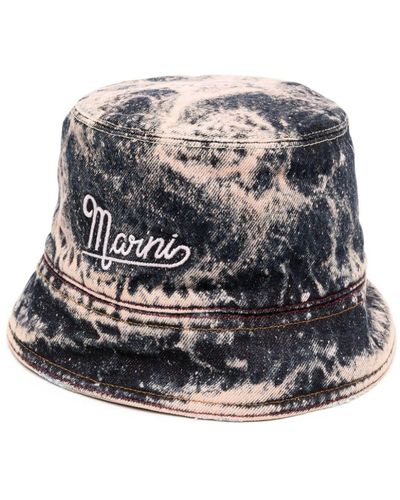 Marni Logo-embroidered Tie-dye Bucket Hat - Grey