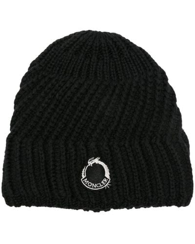 Moncler Logo-patch Ribbed Beanie - Black