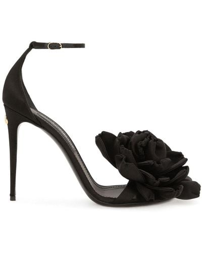 Dolce & Gabbana Satin Sandal With Flower - Black