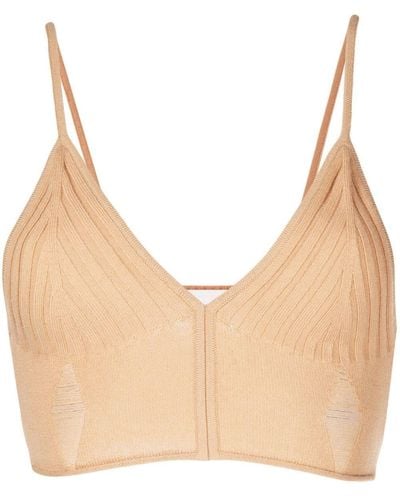 Dion Lee Distressed Knitted Bralette Top - Natural