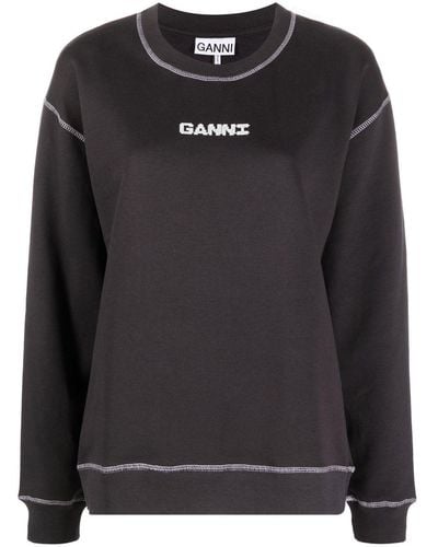 Ganni ロゴ ロングtシャツ - ブラック