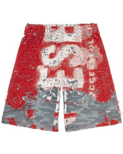 DIESEL P-EEL Jersey-Shorts im Distressed-Look mit Logo - Rot