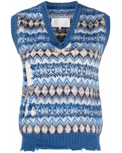 Maison Margiela Intarsia-knit Sleeveless Jumper - Blue