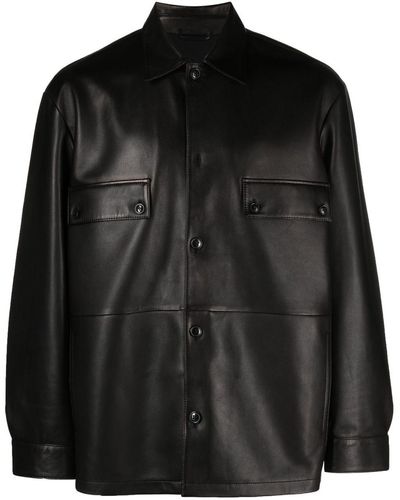 Closed Panelled Leather Overshirt - Black