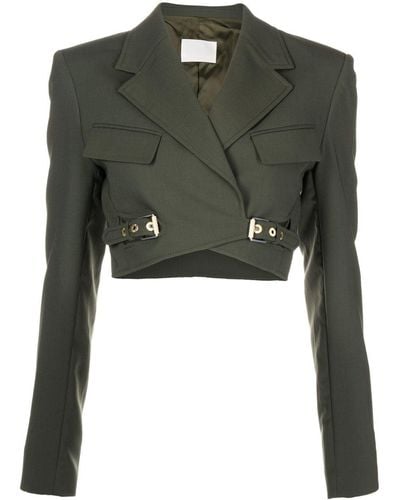 Dion Lee Buckled Wrap-front Cropped Blazer - Green