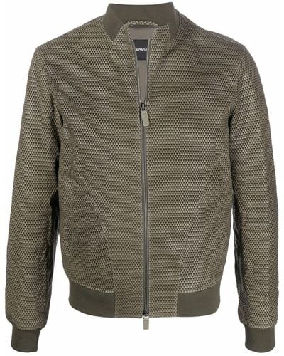 Emporio Armani Geometric Leather Jacket - Green