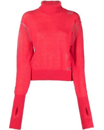 MM6 by Maison Martin Margiela Half Glove Sleeves Turtle-neck Sweater - Red