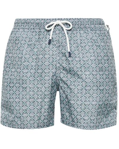 Fedeli Madeira Geometric-print Swim Shorts - Blue