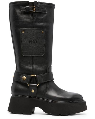 N°21 Knee-high Platform Leather Boots - Black