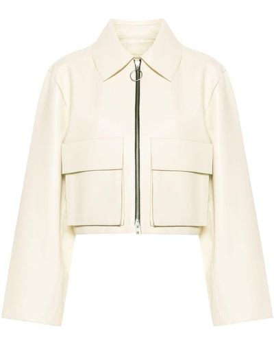Stand Studio Neutral Gretel Cropped Leather Jacket - Natural