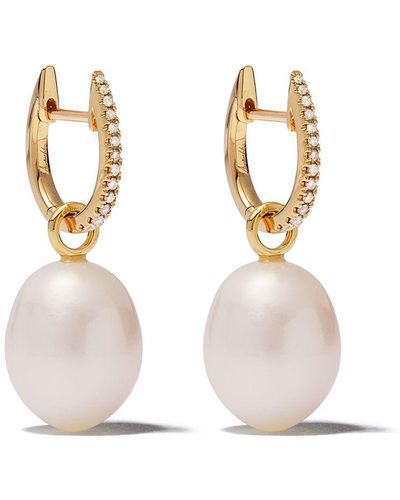 Annoushka Pendientes con colgante de perla en oro amarillo de 18kt con diamantes - Blanco