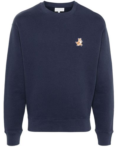 Maison Kitsuné Speedy Fox-patch Cotton Sweatshirt - Blue