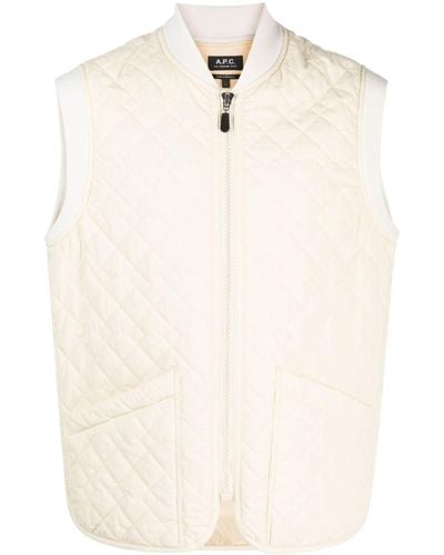 A.P.C. Diamond-quilted Zip-up Gilet - Natural
