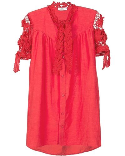 Amir Slama Vestido camisero con encaje floral - Rojo