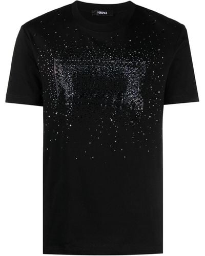 Versace T-shirt en coton à logo strassé - Noir