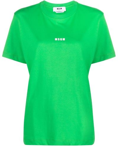 MSGM Crew Neck Logo-print Cotton T-shirt - Green