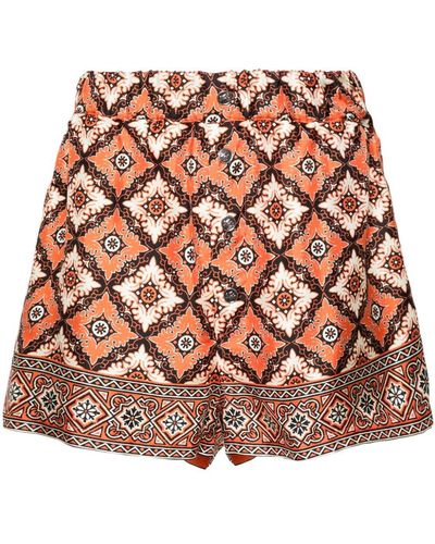 Etro Bandana-print Silk Shorts - Orange