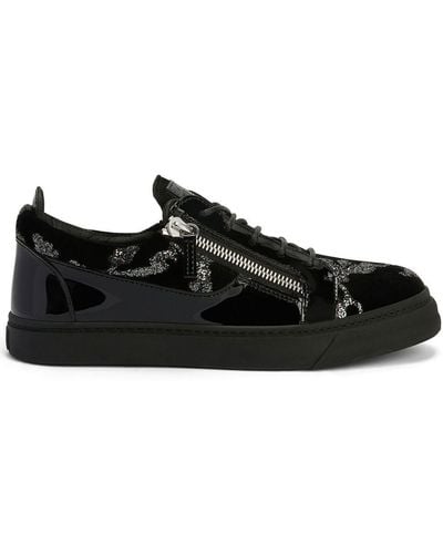 Giuseppe Zanotti Glitter Paneled Low-top Sneakers - Black