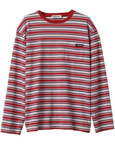 Miu Miu Striped Cotton T-shirt - Red