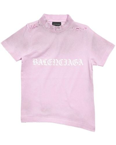 Balenciaga Gothic Type Distressed-T-Shirt - Pink