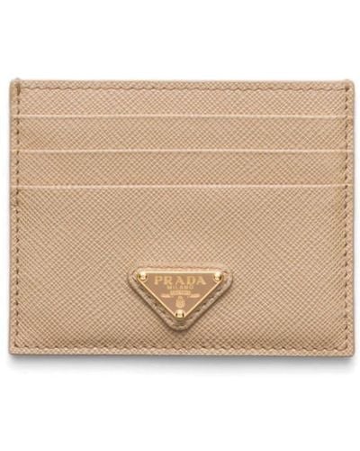 Prada Logo-plaque Saffiano Leather Cardholder - Natural