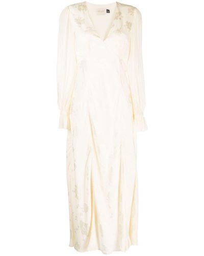 RIXO London Floral-jacquard Long-sleeve Dress - White