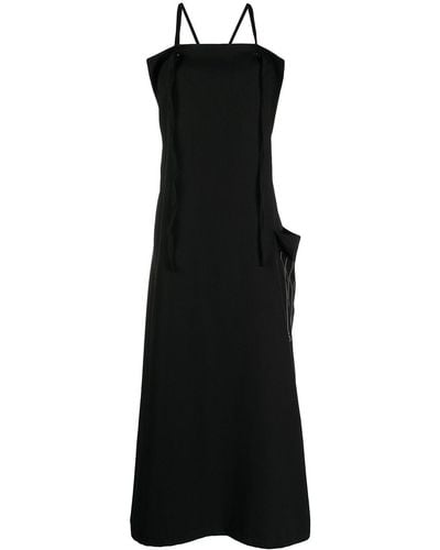 Y's Yohji Yamamoto Draped-pocket Midi Dress - Black