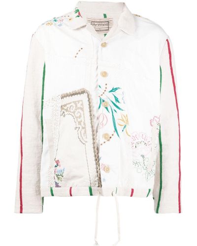By Walid Floral-embroidered Buttoned Shirt Jacket - White