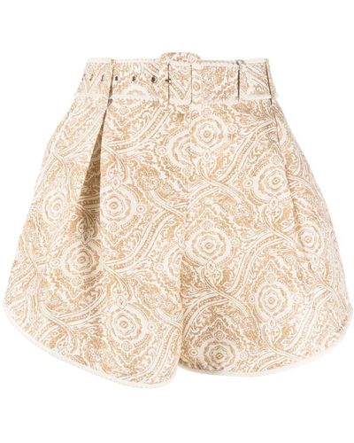 Ixiah Stonemark-print Belted Mini Shorts - Natural