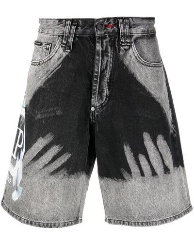 Philipp Plein Jeans-Shorts mit Bleach-Effekt - Grau