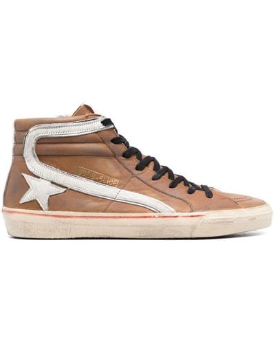 Golden Goose Leather Slide Hi-top Sneakers - Brown