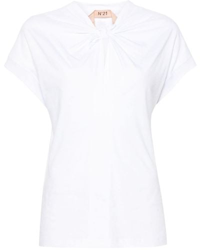 N°21 5-d Knotted Cotton T-shirt - White