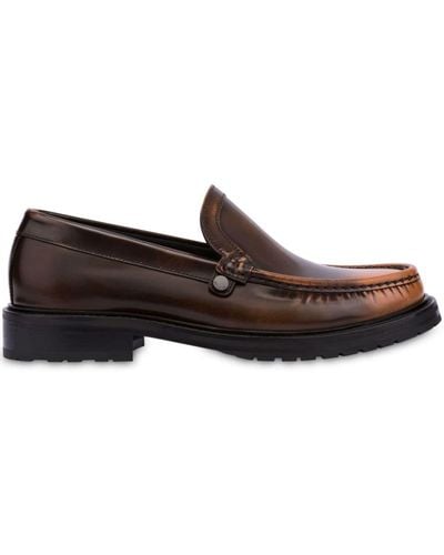 Moschino Faded-effect Leather Loafers - Brown