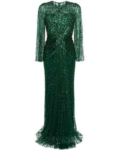 Jenny Packham Anja Sequined Long-sleeve Gown - Green