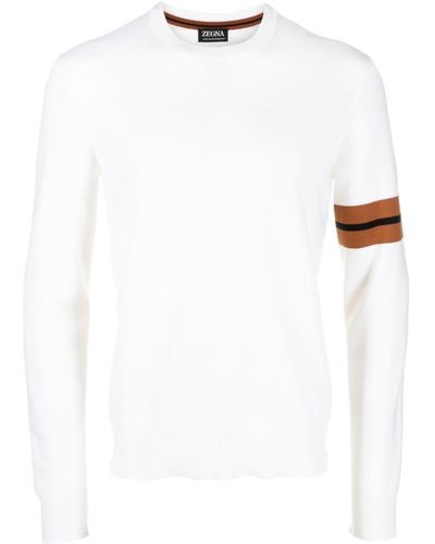 ZEGNA Stripe Detail Wool Sweater - White