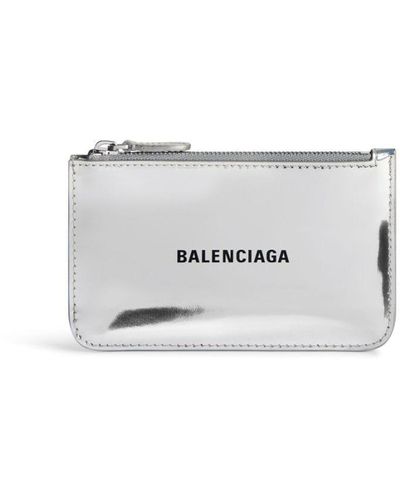 Balenciaga Porte-cartes en cuir métallisé à logo imprimé - Blanc