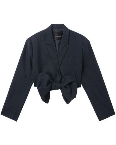Pushbutton Bow-detail Linen-blend Jacket - Blue