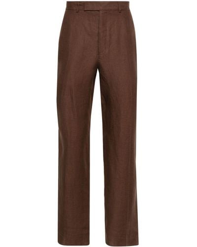 Zegna Oasi Tapered-leg Linen Trousers - Brown