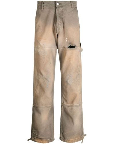 Rhude Distressed-effect Straight-leg Jeans - Natural
