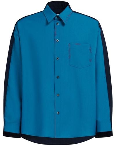 Marni Colour-block Virgin-wool Shirt - Blue