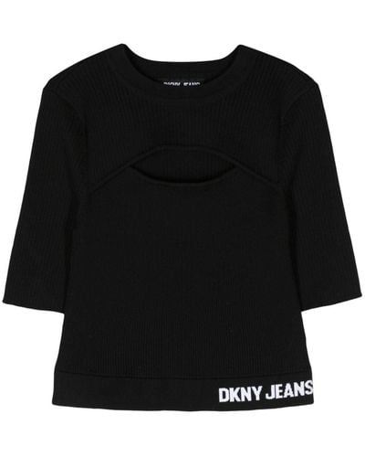 DKNY カットアウト リブニットトップ - ブラック